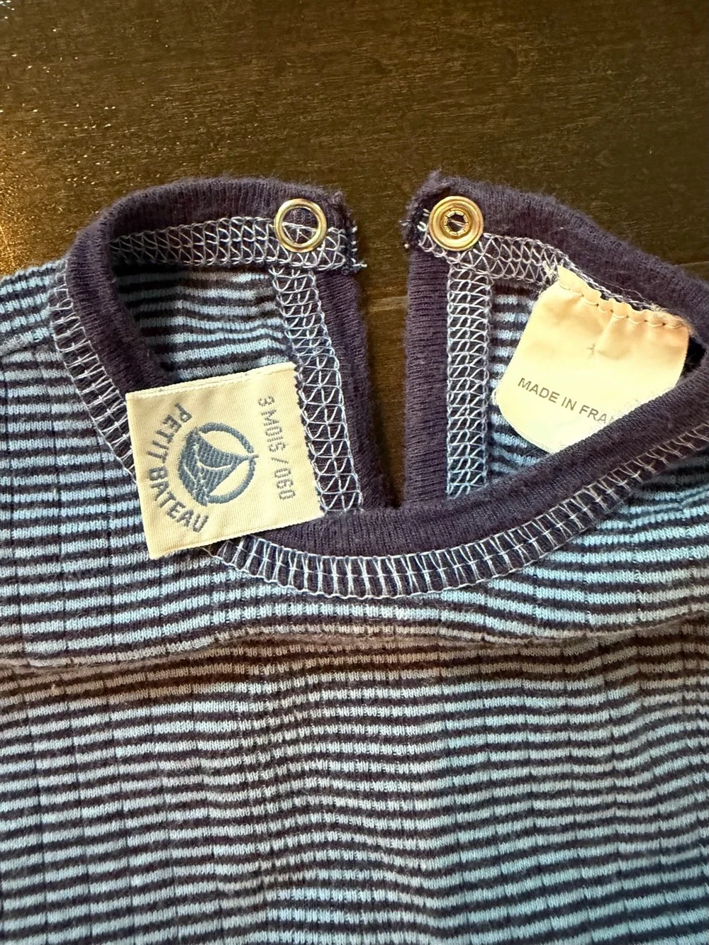 Petit Bateau Navy and White Striped Footed One-Piece